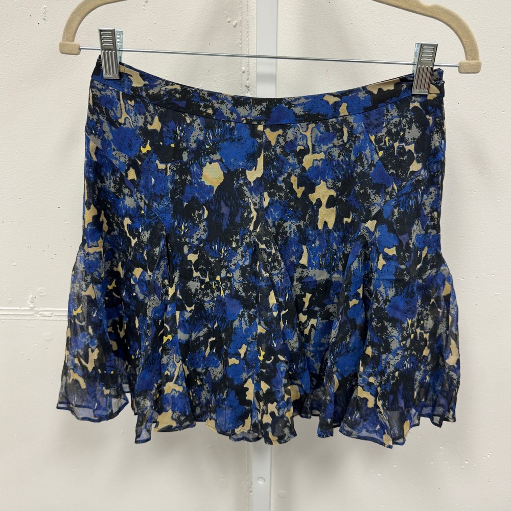 Charlotte Ronson Blue Abstract Floral Silk Mini Skirt Size 2 Summer Lightweight